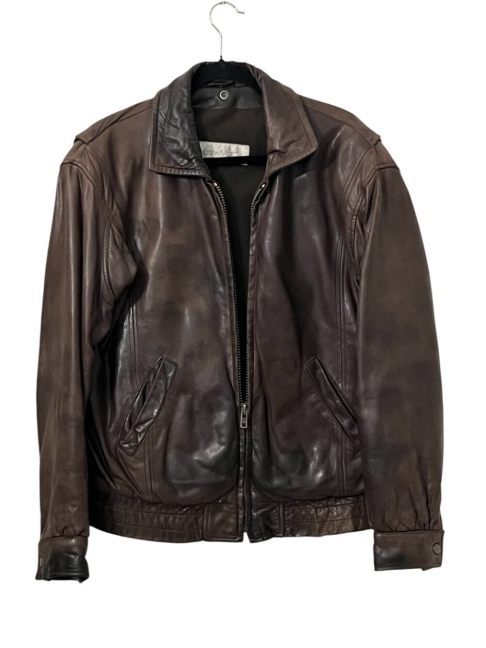 Andrew Marc Leather Bomber Jacket Brown Distressed Mens S 24x25.5 Zip Coat